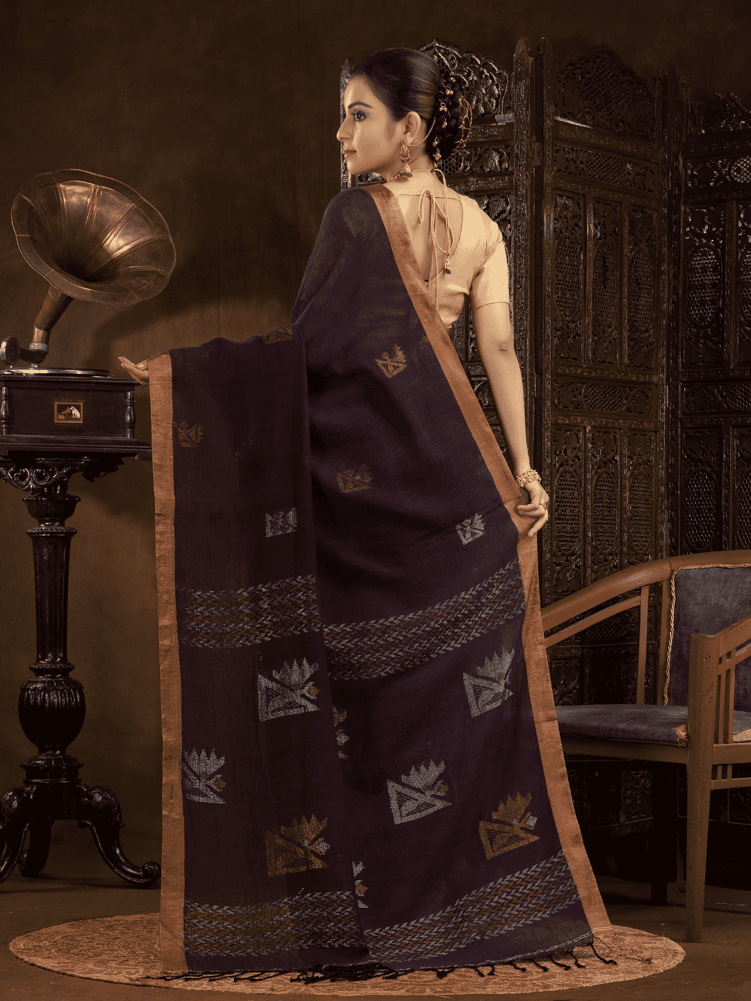 Wine Purple Jamdani Saree - 012