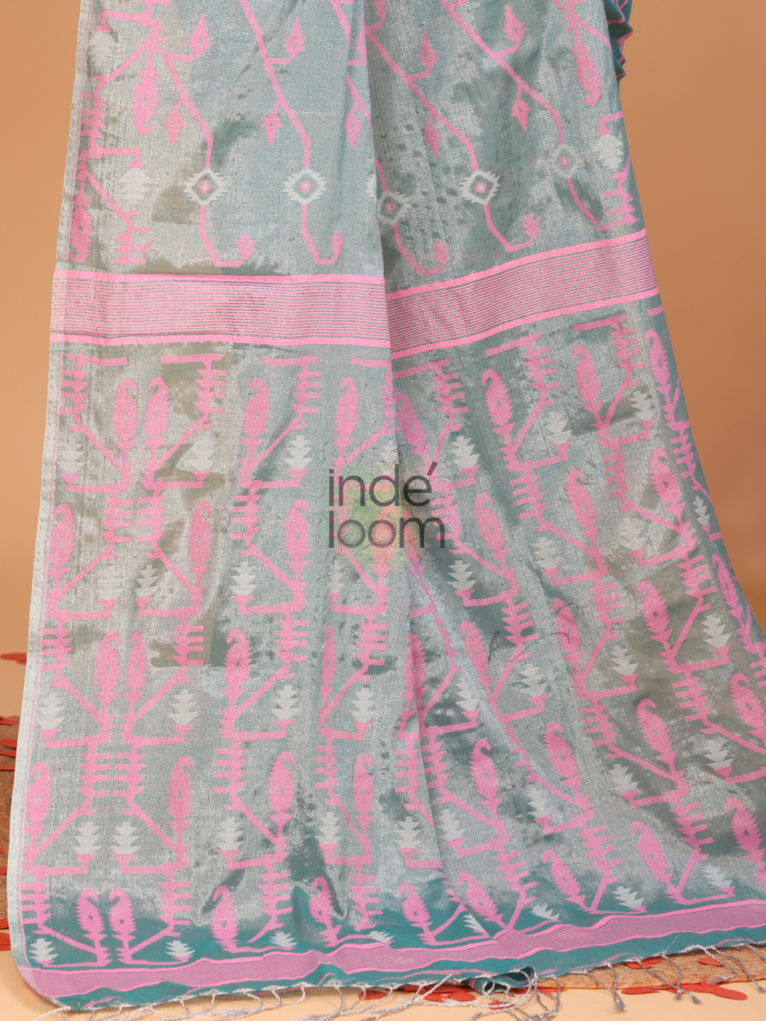 Tissue Jamdani Saree With  Teal Green - 109