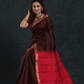 Pure Handloom Korvai Silk Cotton Saree in Red and Brown Border - 147