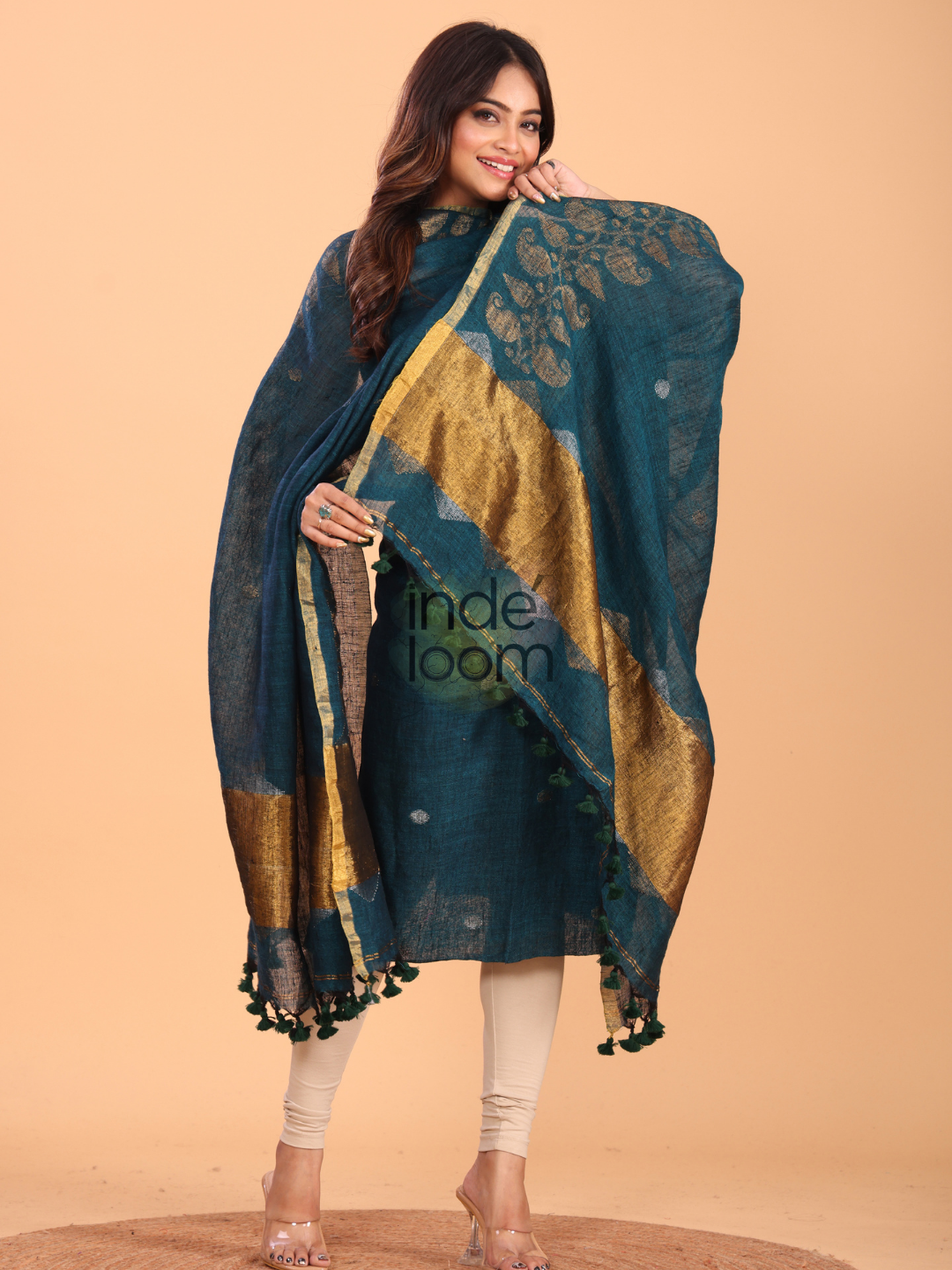 Berry Blue Linen Jamdani 2-Piece Set Kurti & Dupatta (UNSTITCHED) - 056