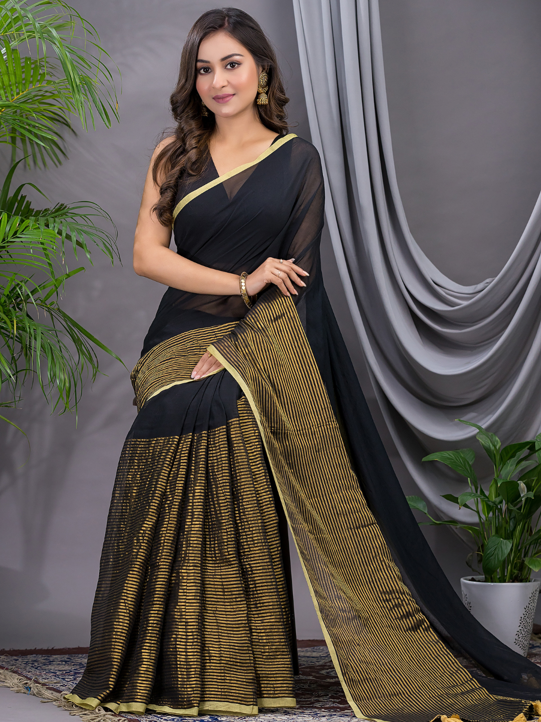 Tissue Silk Saree With True Black - 012