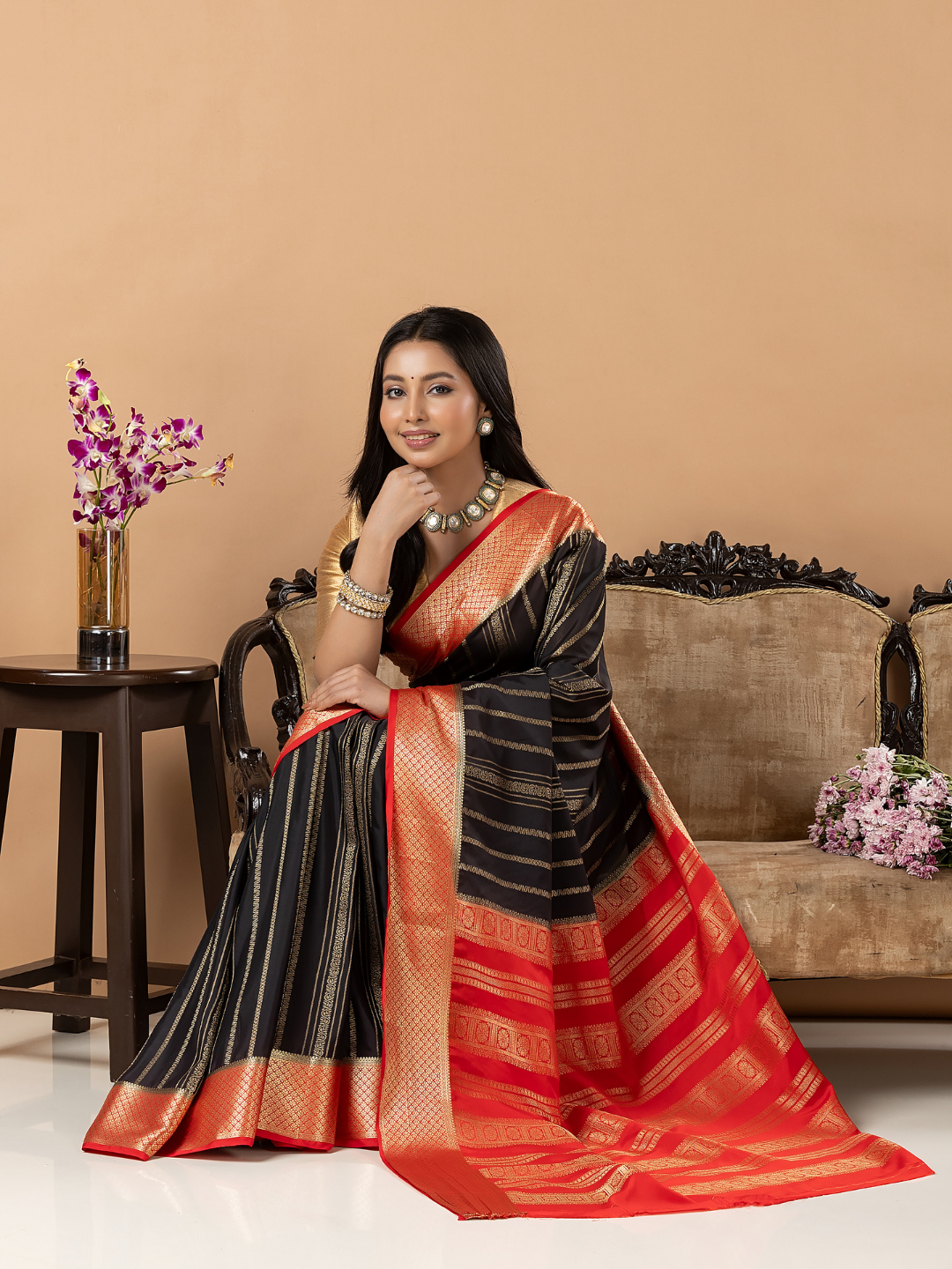 Classic Mysore Semi Silk Saree | Jet Black
