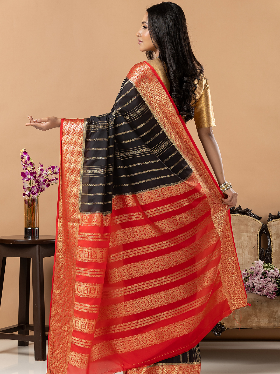 Classic Mysore Semi Silk Saree | Jet Black