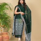 Dark Green Mercerised Cotton Baluchari 2-Piece Set Kurti Dupatta (UNSTITCHED)-887