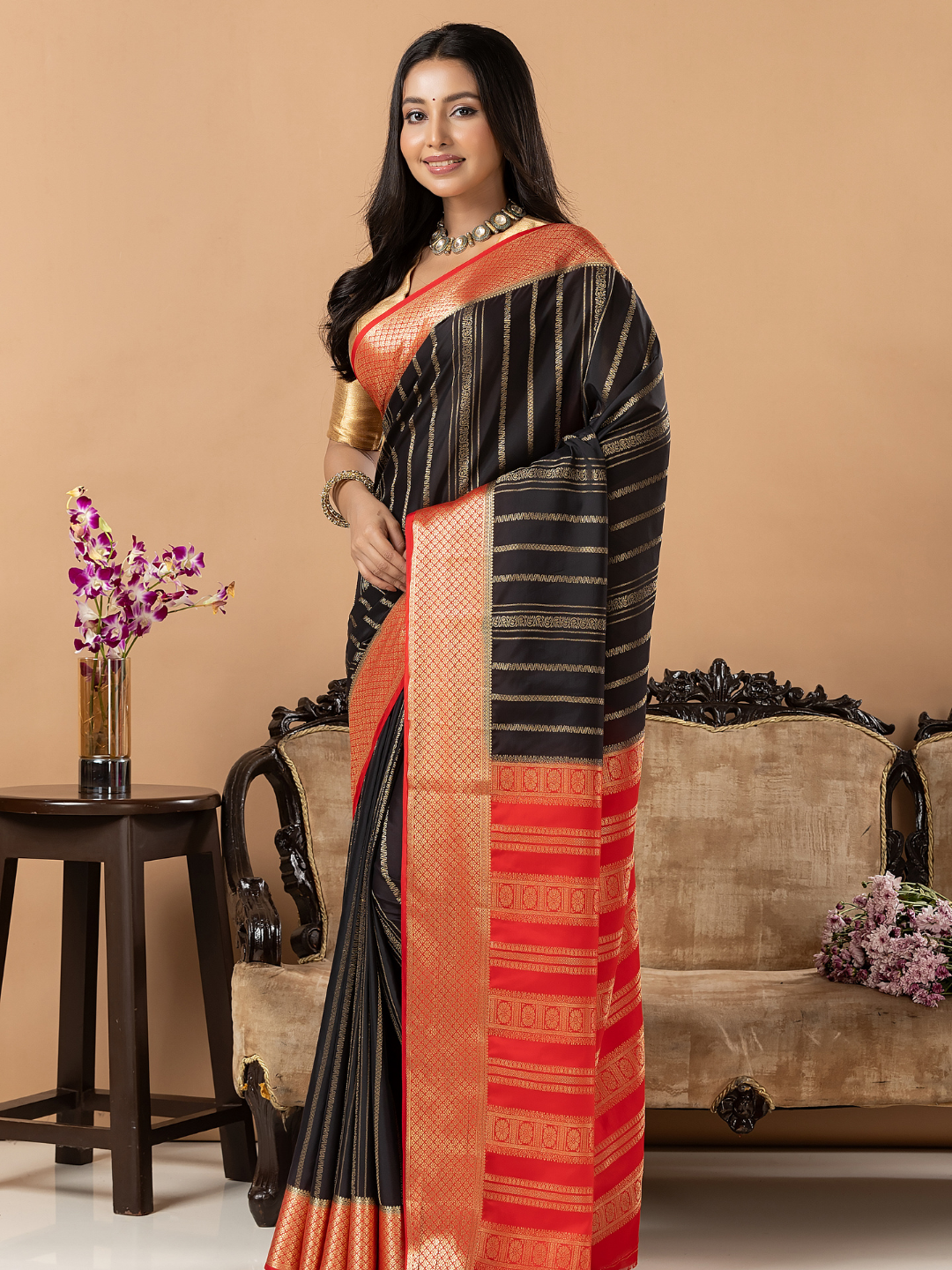 Classic Mysore Semi Silk Saree | Jet Black