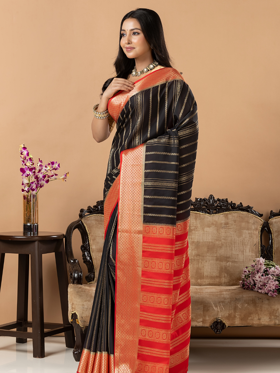 Classic Mysore Semi Silk Saree | Jet Black