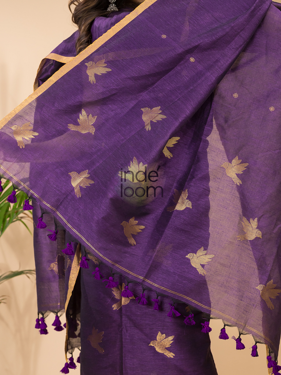 Grape Purple Cotton Linen 2-Piece Set Kurti & Dupatta (UNSTITCHED) - 065
