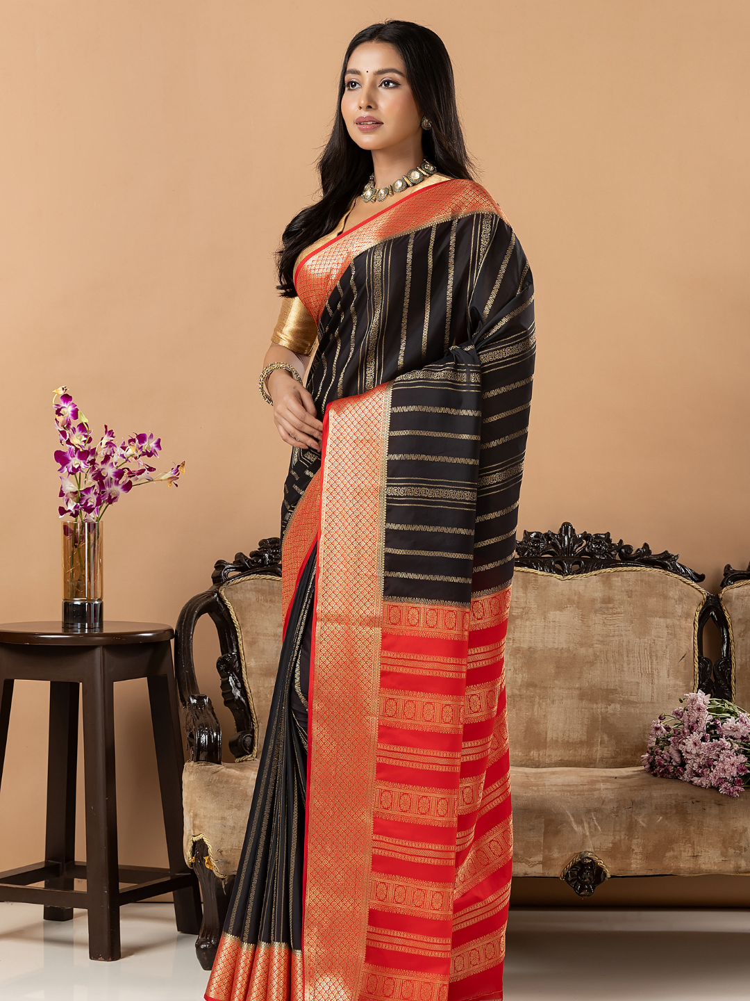 Classic Mysore Semi Silk Saree | Jet Black