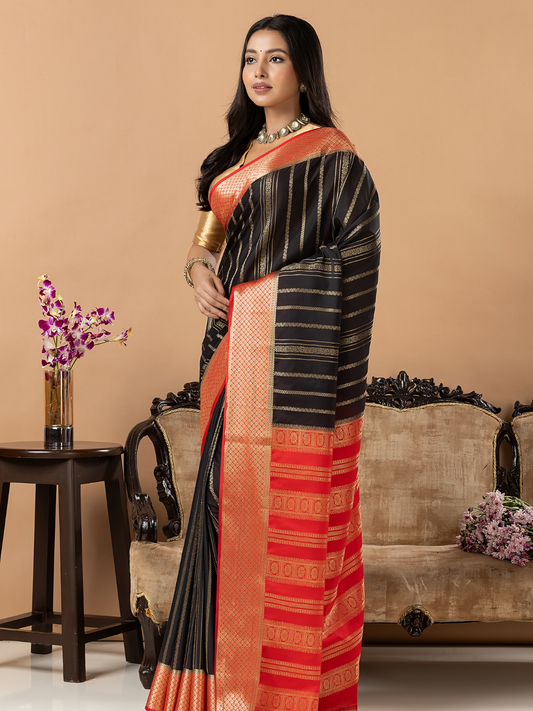 Classic Mysore Semi Silk Saree | Jet Black