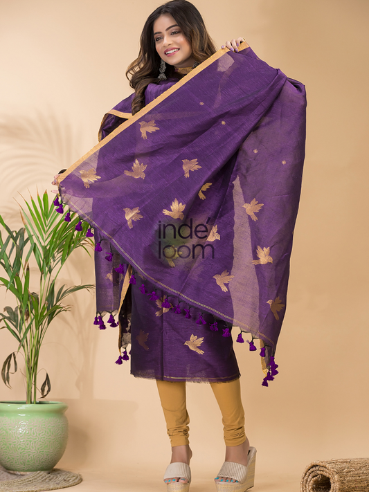 Grape Purple Cotton Linen 2-Piece Set Kurti & Dupatta (UNSTITCHED) - 065