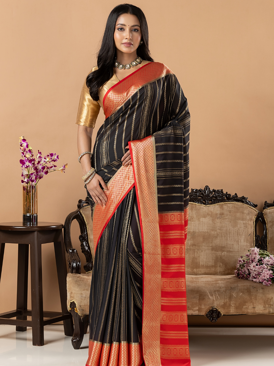 Classic Mysore Semi Silk Saree | Jet Black