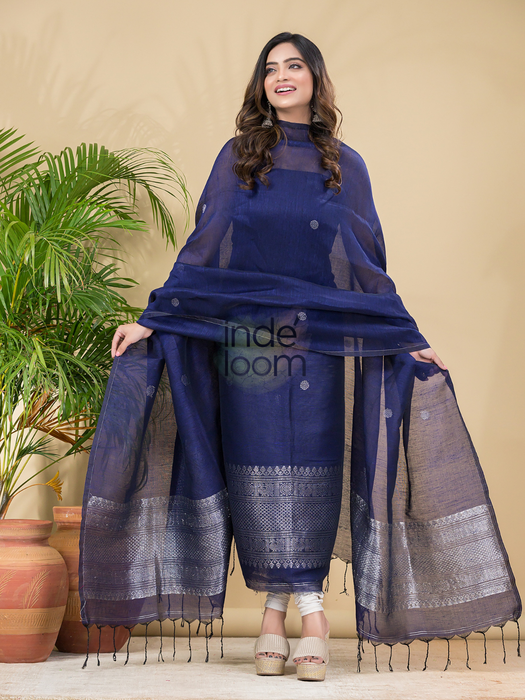 Russian Purple Muslin Linen 2-Piece Set Kurti & Dupatta (UNSTITCHED) - 870