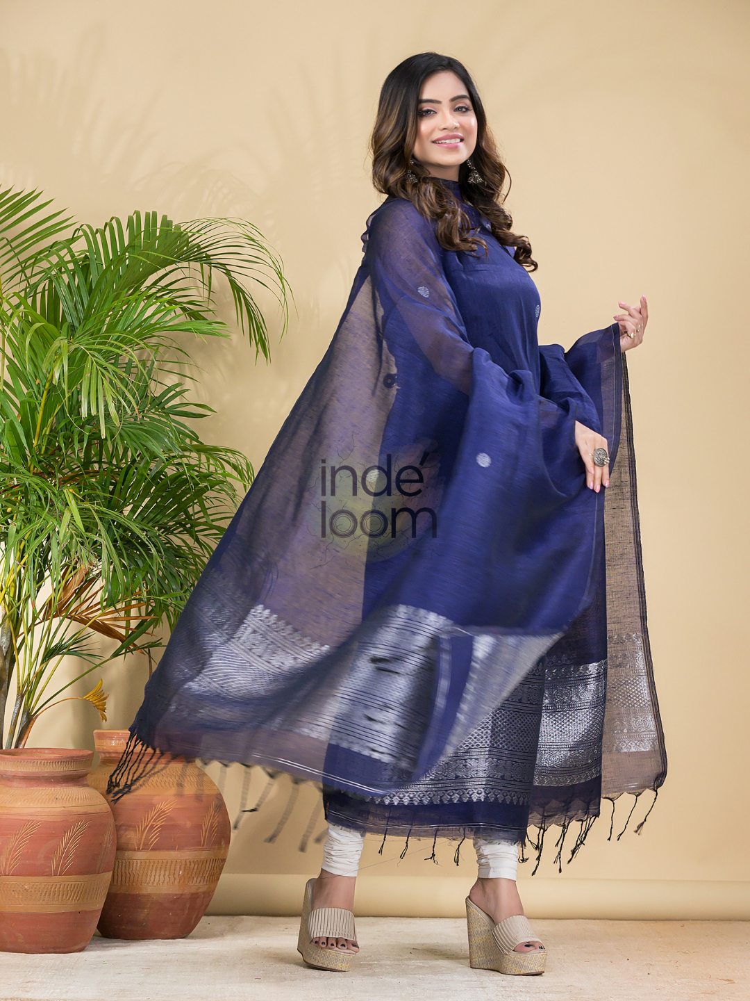 Russian Purple Muslin Linen 2-Piece Set Kurti & Dupatta (UNSTITCHED) - 870