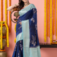Classic Benarasi Semi Silk Saree | Deep Navy Blue