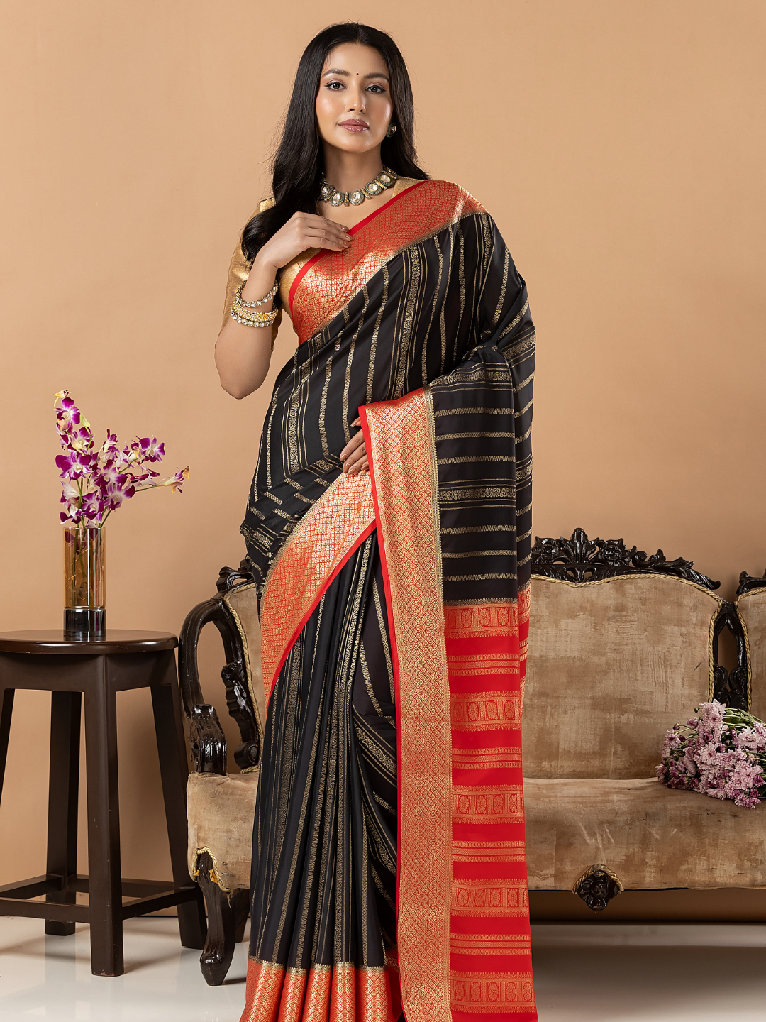 Classic Mysore Semi Silk Saree | Jet Black