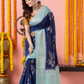Classic Benarasi Semi Silk Saree | Deep Navy Blue