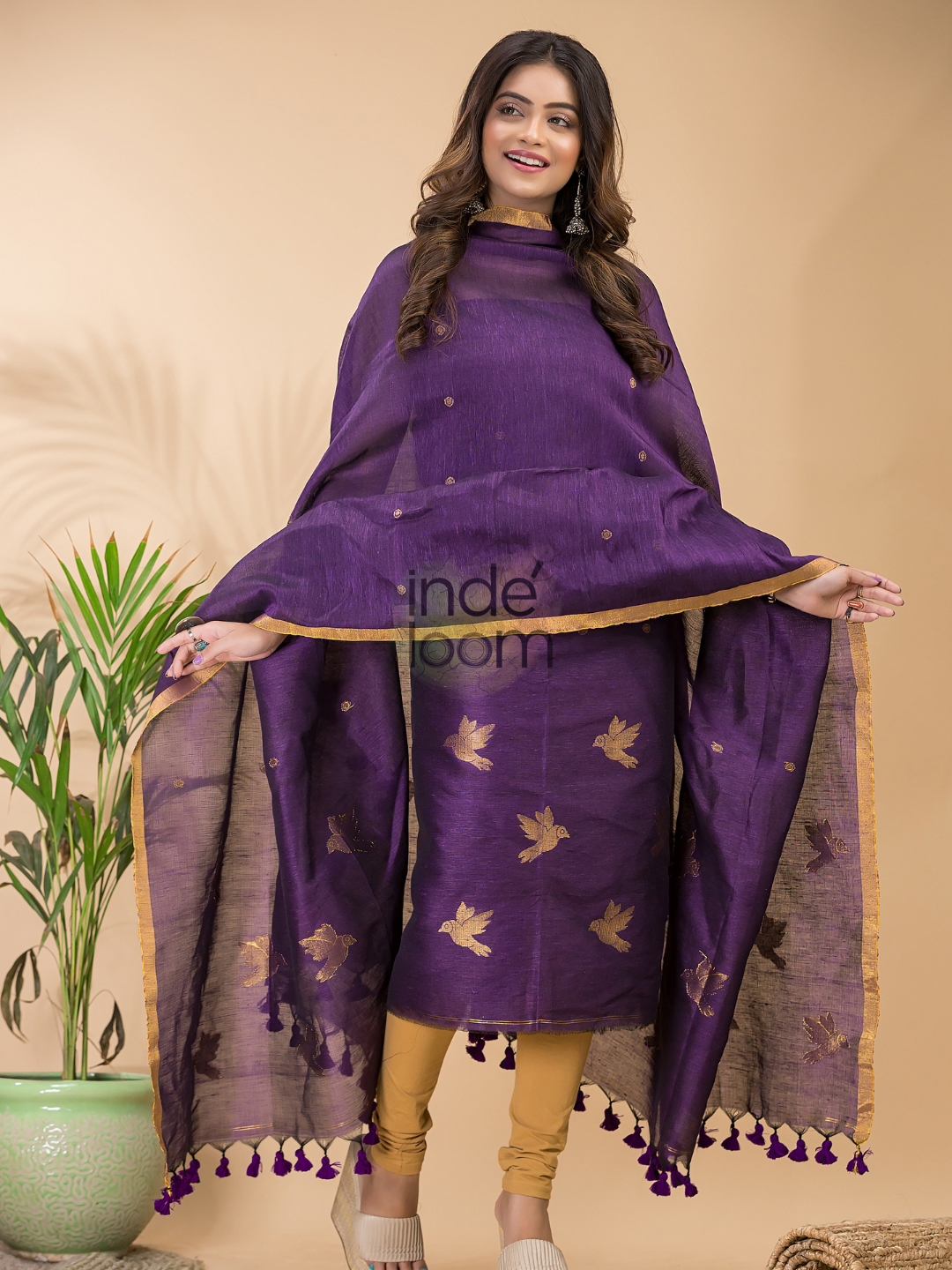 Grape Purple Cotton Linen 2-Piece Set Kurti & Dupatta (UNSTITCHED) - 065