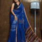 Handloom Linen Checks Saree with Blue and Multicolor Stripes Pallu-014 - indeloom