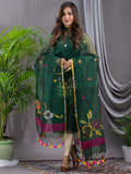 Dark Green Cotton Silk Jamdani 2-Piece Set Kurti & Dupatta (UNSTITCHED) - 106