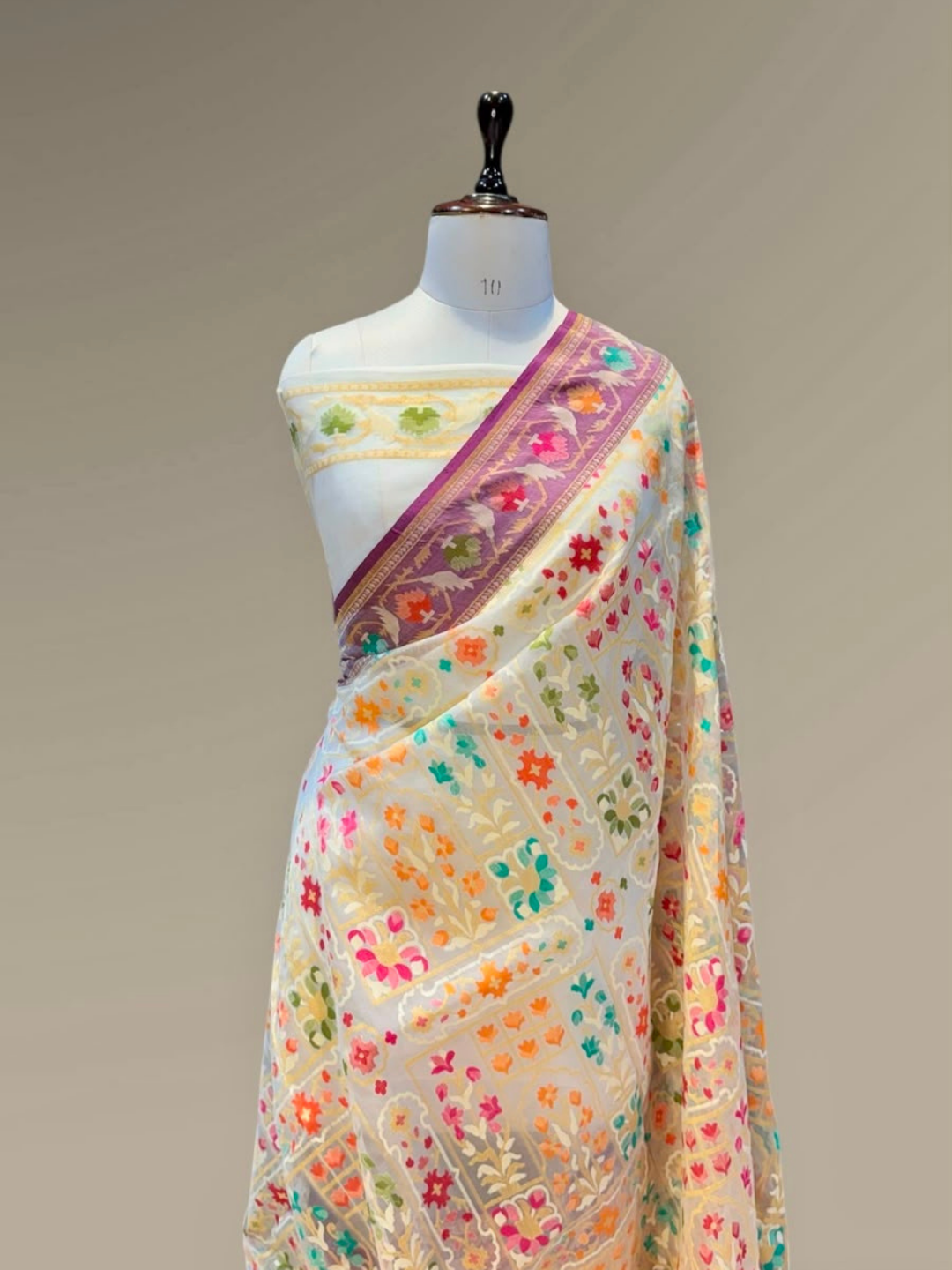 Pure Banarasi Exclusive Ektara Kora JAMDANI Tilfi saree  | Champagne Beige