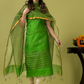 Handwoven Jamdani Muslin Unstitched 2-piece Kurti | Lime Green