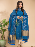 Royal Blue Linen X Line 2-Piece Set Kurti & Dupatta (UNSTITCHED) - 007