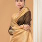 Pure Handloom Korvai Saree | Dark Brown With Golden Pallu Broder