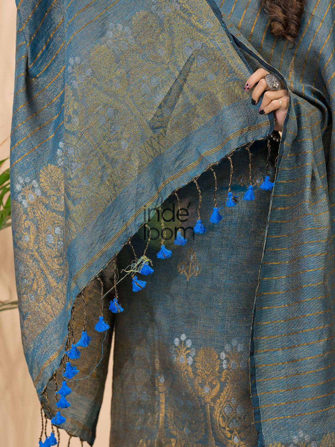 Space Blue Organic Linen 2-Piece Set Kurti & Dupatta (UNSTITCHED) - 0792