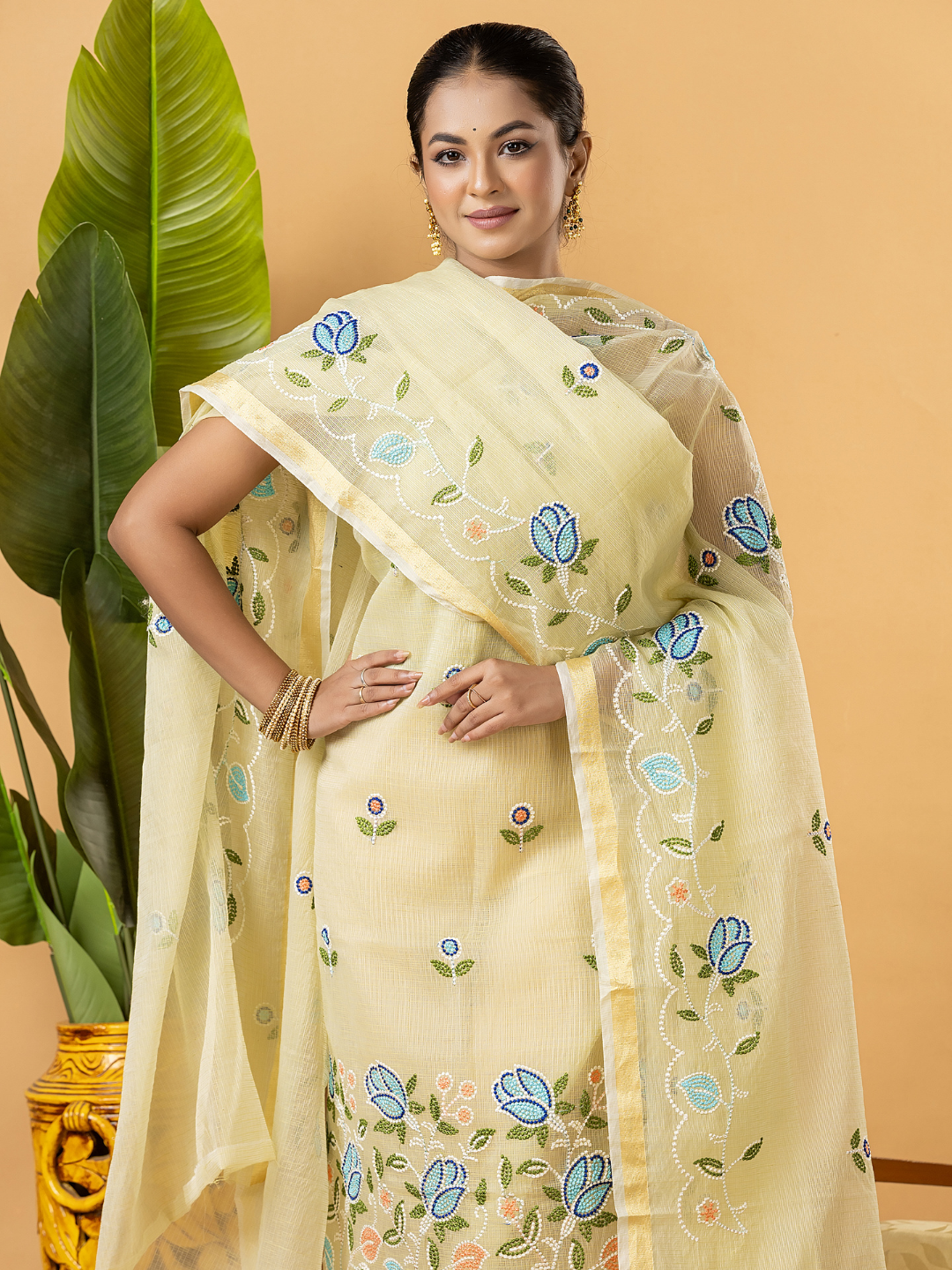Classic Kota Doria Cotton Unstitched 2-Piece Kurti | Lemon Yellow