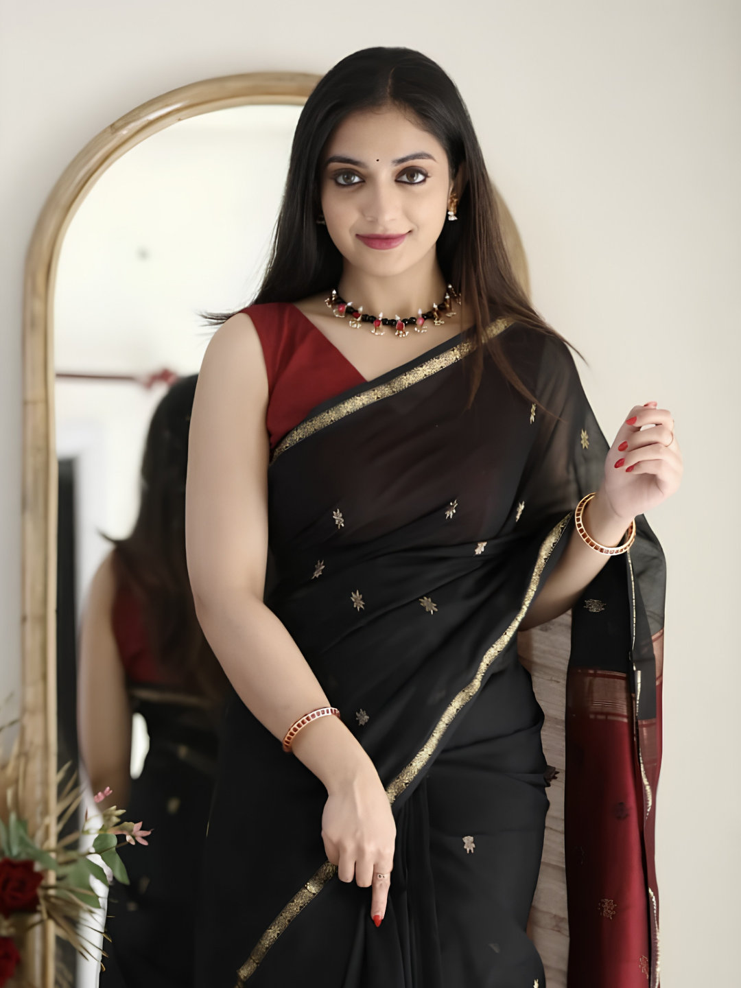 Maheshwari Silk Cotton Saree – Festive Elegance | Black