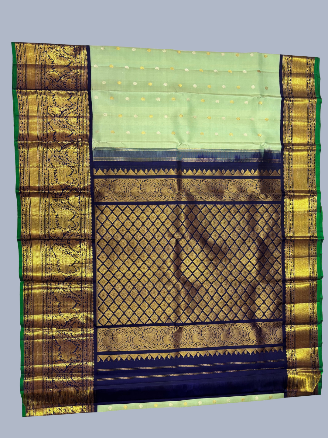Handwoven Pure Gadwal Silk Saree  |  Sage Green