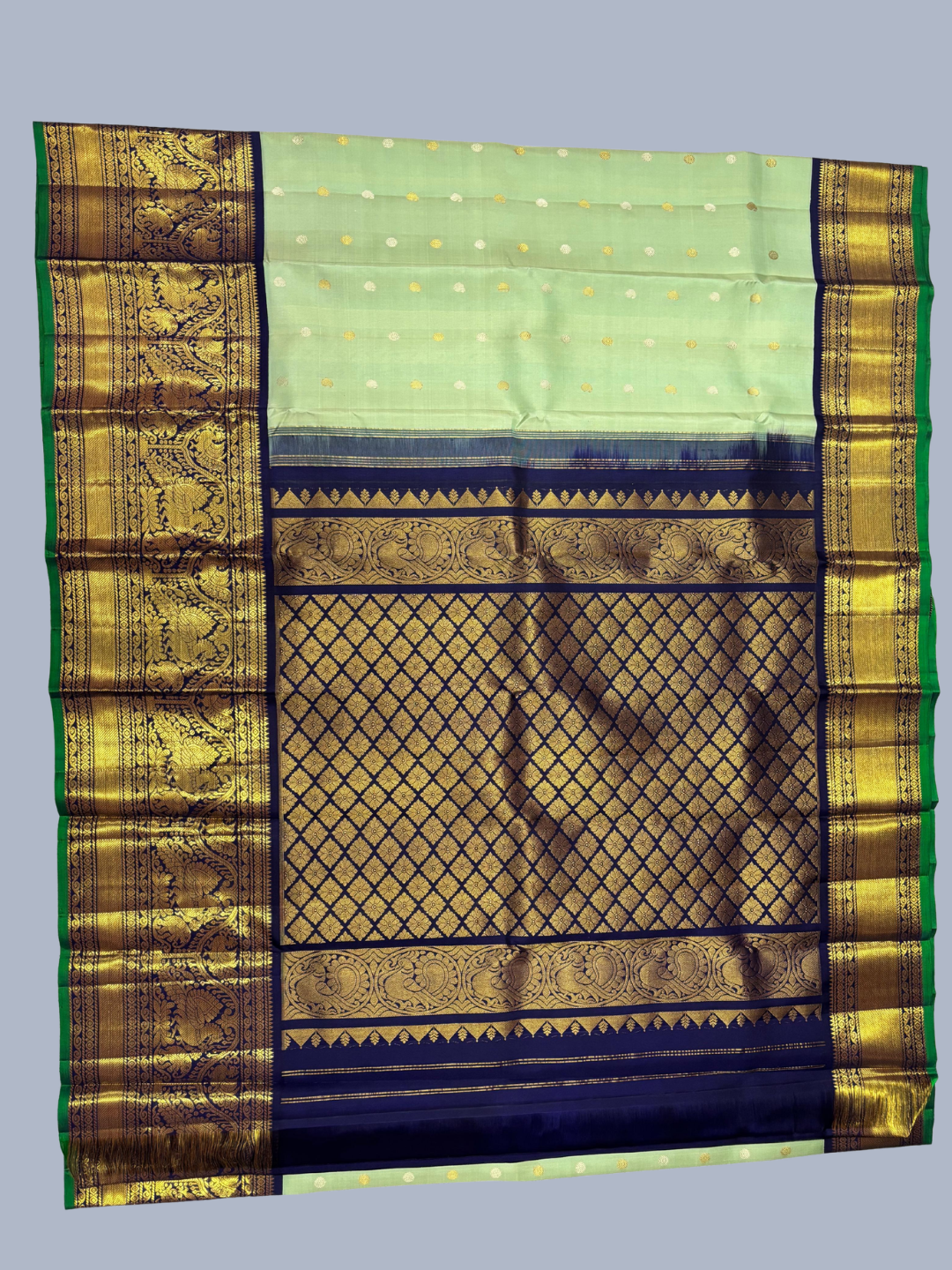 Handwoven Pure Gadwal Silk Saree  |  Sage Green
