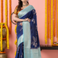 Classic Benarasi Semi Silk Saree | Deep Navy Blue