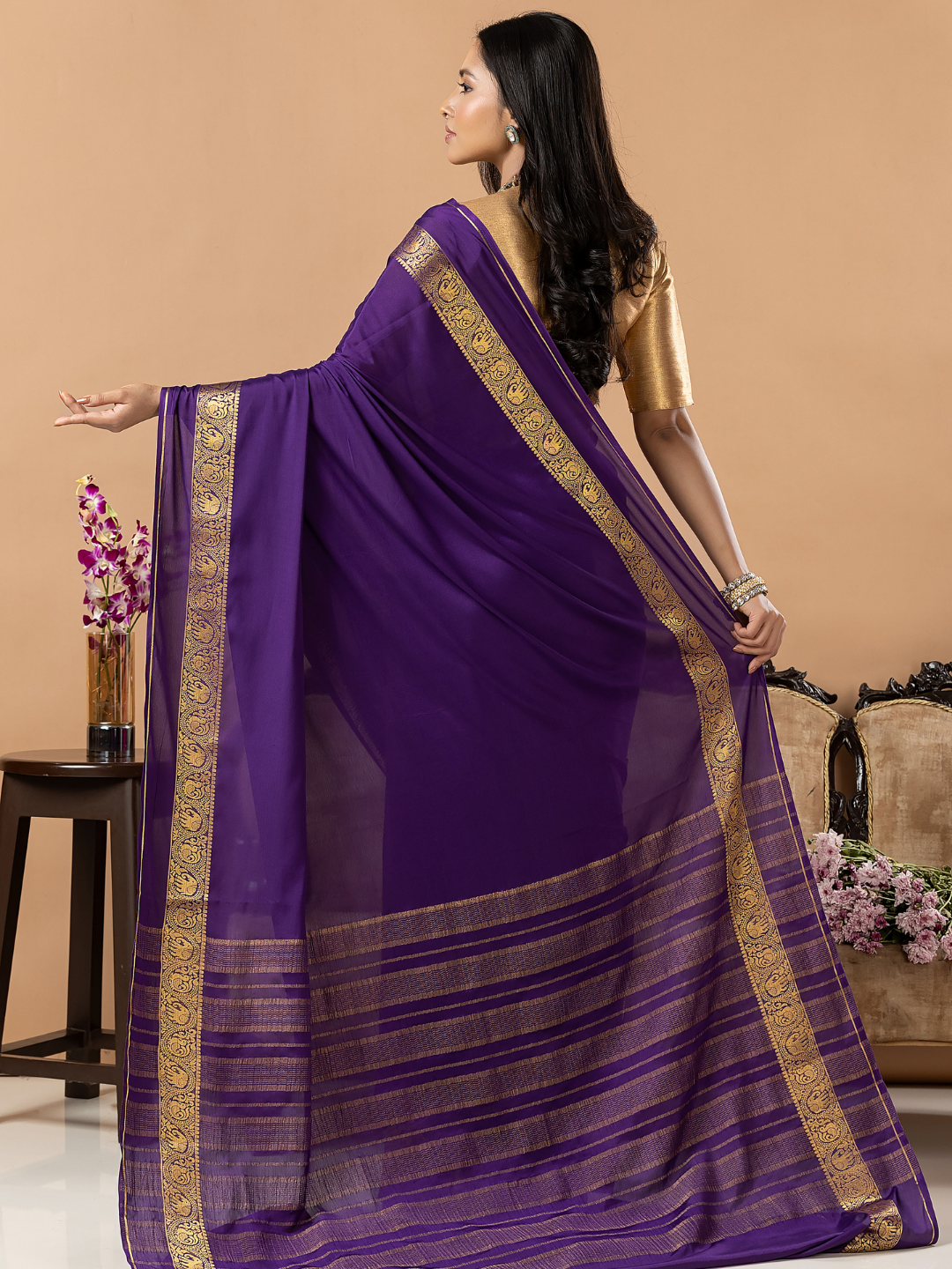 Classic Mysore Semi Silk Saree | Royal Purple