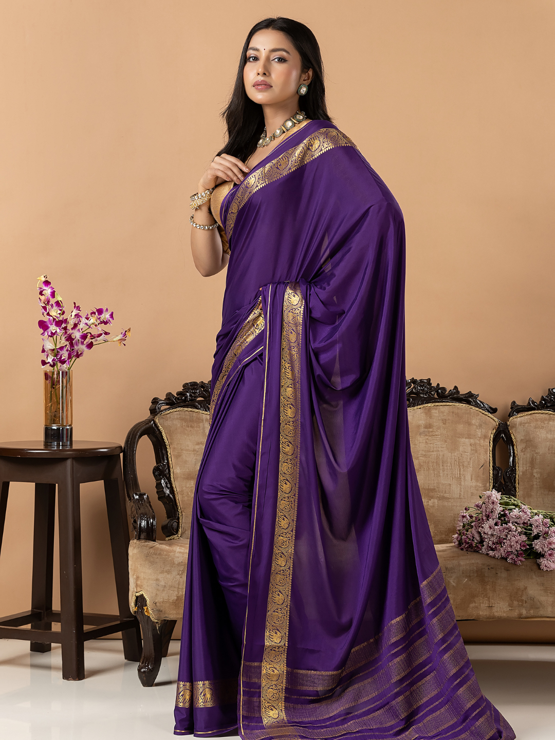 Classic Mysore Semi Silk Saree | Royal Purple