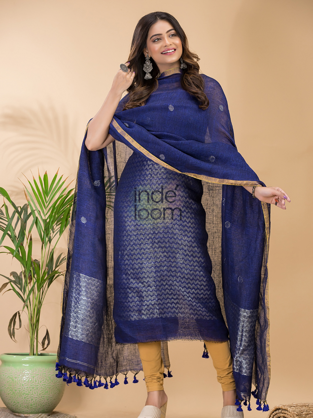Denim Blue | Handloom Jamdani Linen Unstitched 2-Piece Kurti