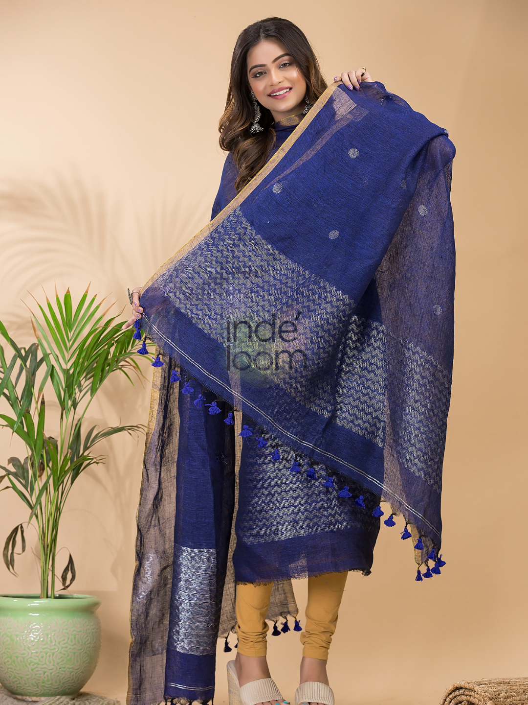 Denim Blue | Handloom Jamdani Linen Unstitched 2-Piece Kurti