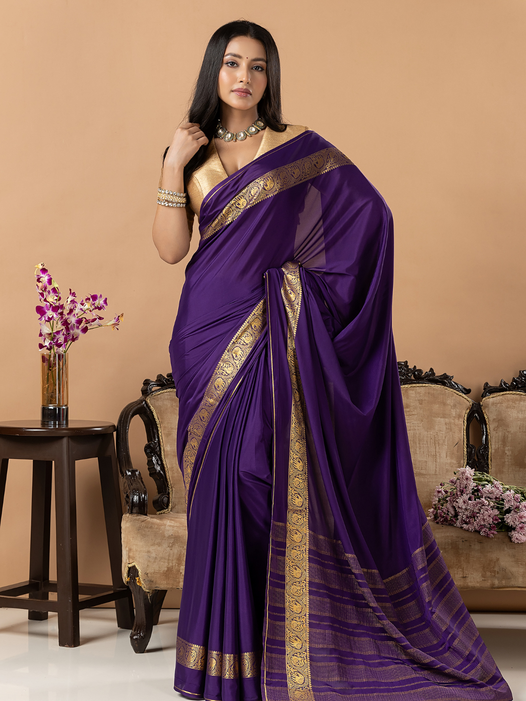 Classic Mysore Semi Silk Saree | Royal Purple