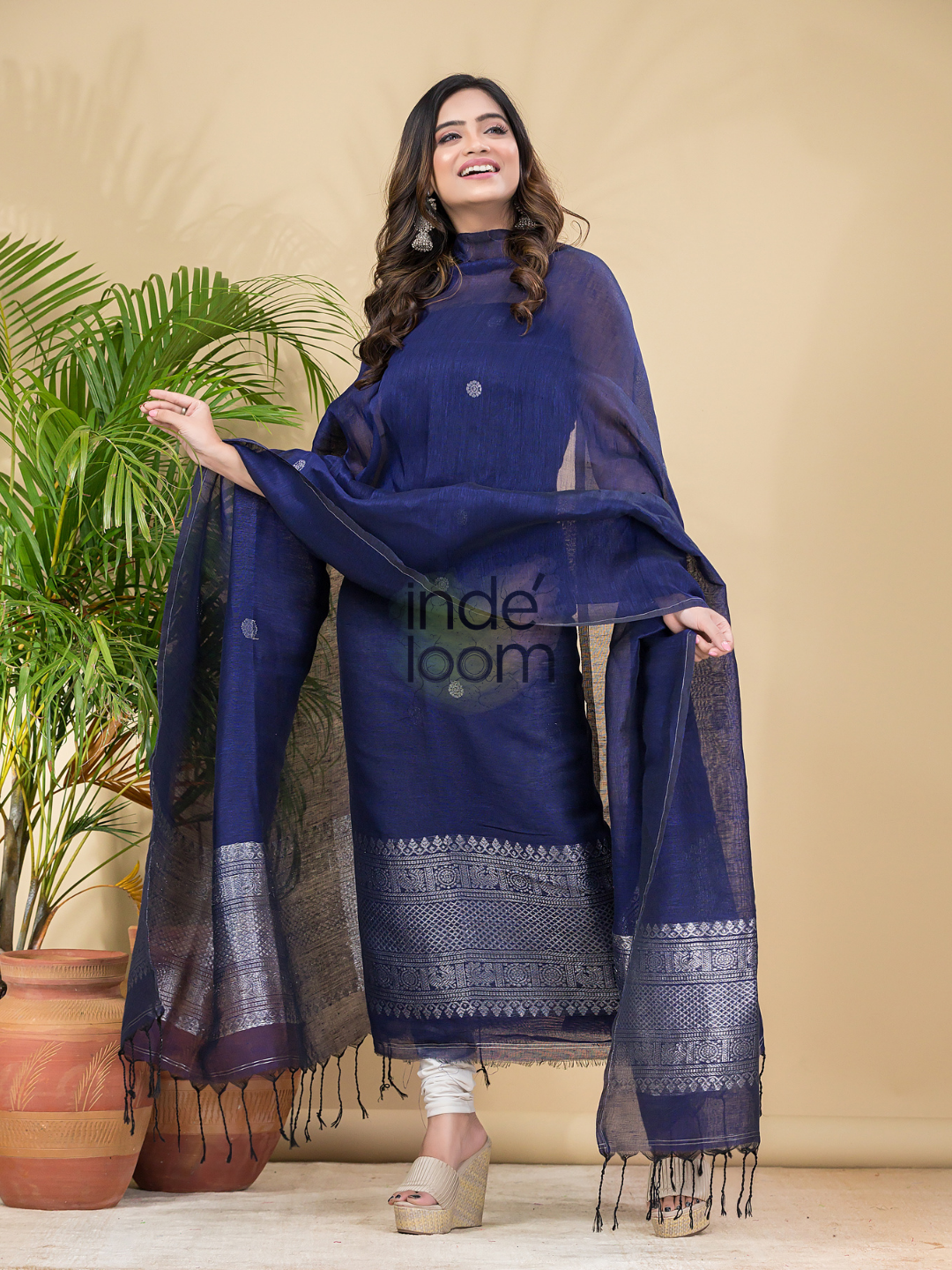Russian Purple Muslin Linen 2-Piece Set Kurti & Dupatta (UNSTITCHED) - 870