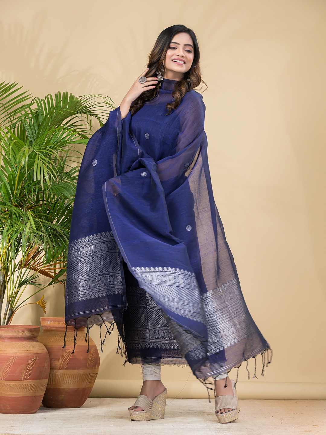 Russian Purple Muslin Linen 2-Piece Set Kurti & Dupatta (UNSTITCHED) - 870