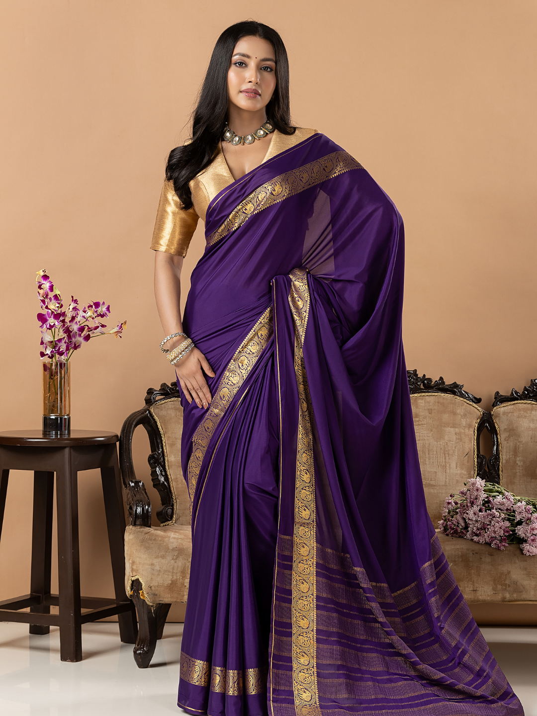 Classic Mysore Semi Silk Saree | Royal Purple