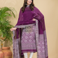 Wine Purple Mercerised Cotton Baluchari 2-Piece Set Kurti Dupatta (UNSTITCHED)-886