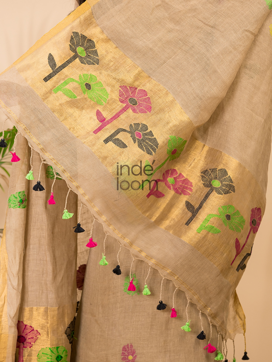 Sand Beige | Handloom Jamdani Tissue-Linen Unstitched 2-Piece Kurti