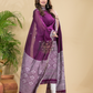 Wine Purple Mercerised Cotton Baluchari 2-Piece Set Kurti Dupatta (UNSTITCHED)-886