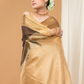Pure Handloom Korvai Saree | Dark Brown With Golden Pallu Broder