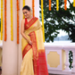 Pure Handloom Korvai Saree | Golden Yellow and Red