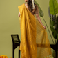 Pure Handloom Linen Saree | Golden Yellow  and Yellow  | Half and Half style with Contrast Border