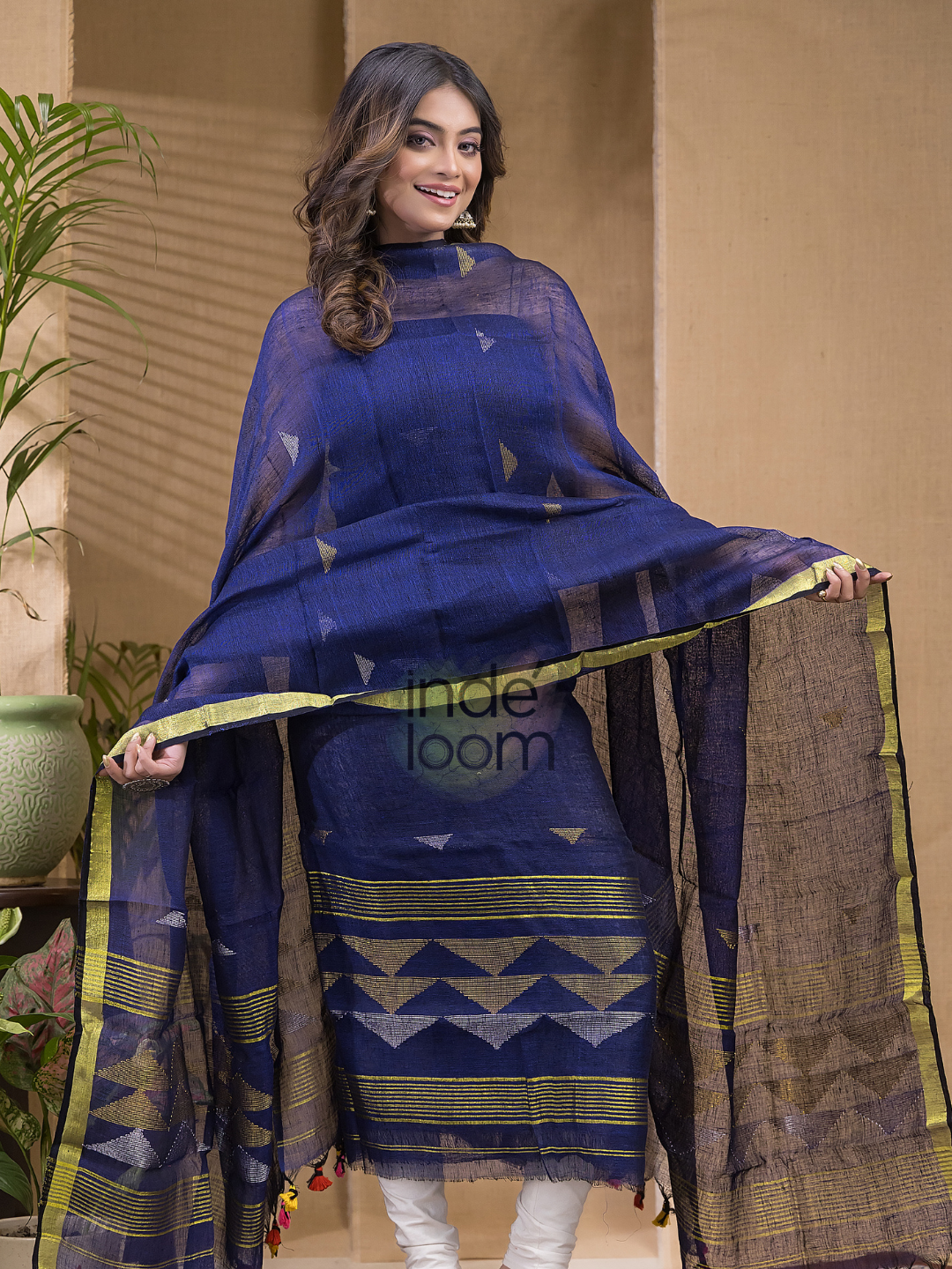 Russian Purpule Pure linen suit 2 piece Set Kurti & Dupatta (UNSTITCHED) -633