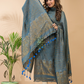 Space Blue Organic Linen 2-Piece Set Kurti & Dupatta (UNSTITCHED) - 0792