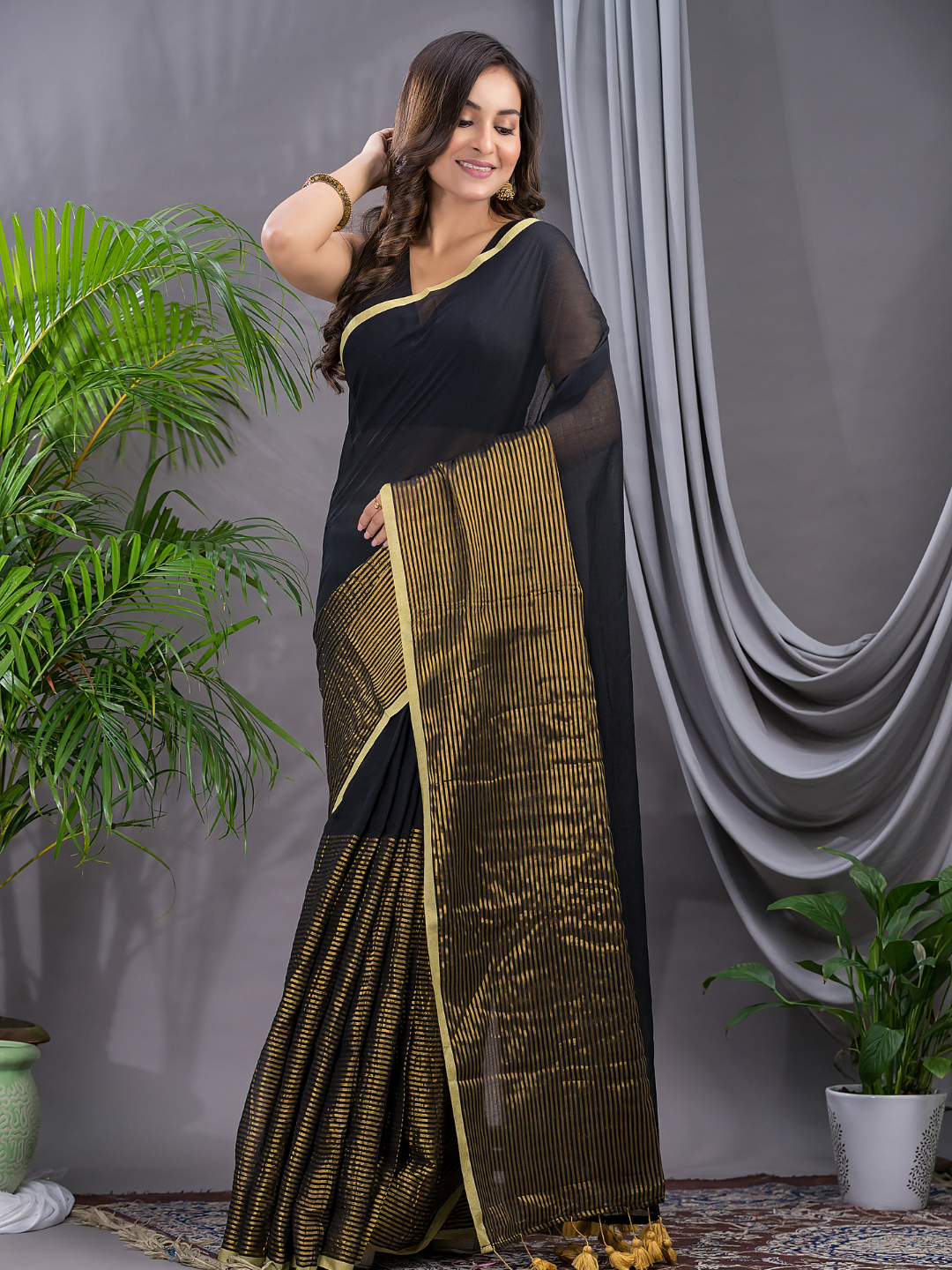 Tissue Silk Saree With True Black - 012
